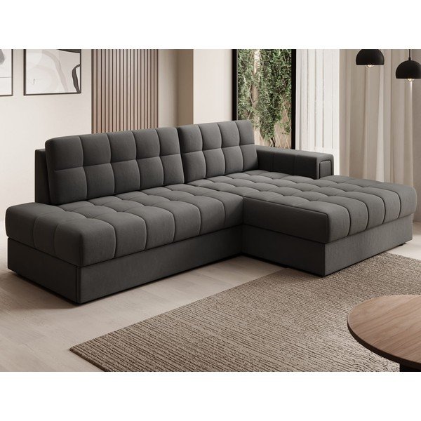 Taupe sametová rozkládací rohová pohovka (pravý roh/s lenoškou) Blezalt – ELTAP-image-3