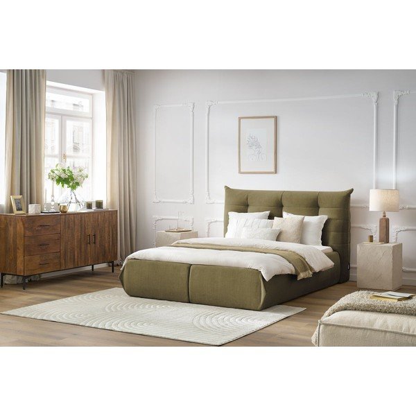 Tmavě zelená čalouněná dvoulůžková postel s úložným prostorem s roštem 160x200 cm Clothilde – Bobochic Paris-image-1