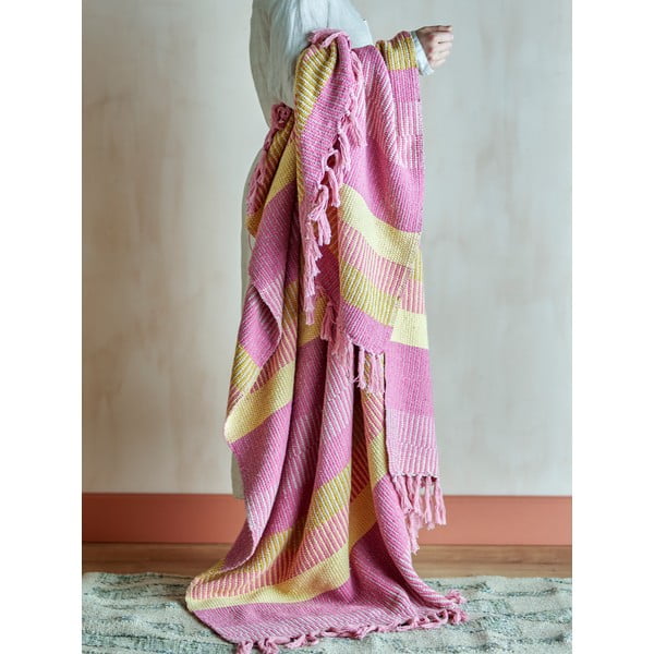 Žlutá/růžová deka z recyklované bavlny 130x160 cm Isnel – Bloomingville-image-1