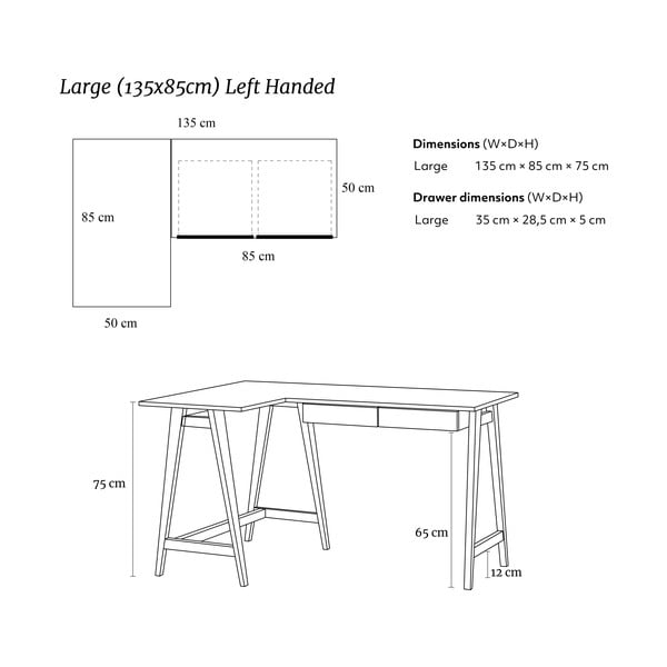 Pracovní stůl s bílou deskou 85x135 cm Luka – Ragaba-image-4