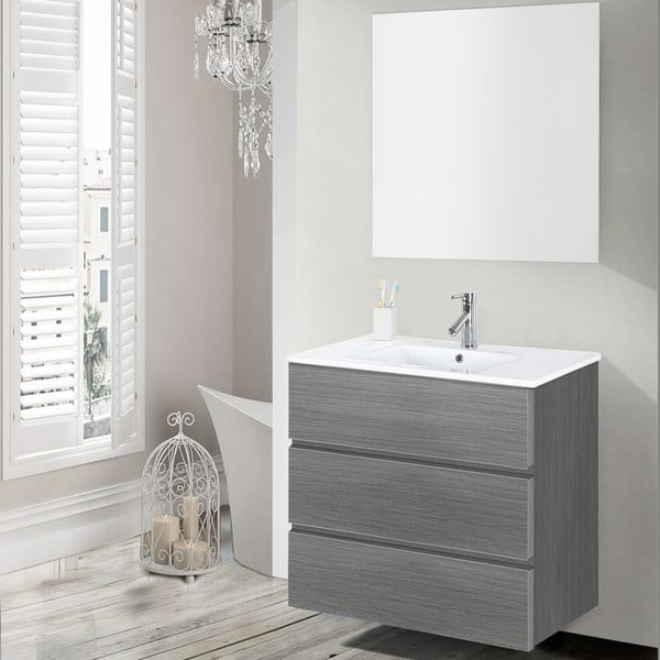 Koupelnová skříňka s umyvadlem a zrcadlem Nayade, odstín šedé, 70 cm