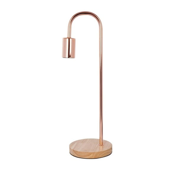 Ručně vyráběná stolní lampa v barvě růžového zlata s dřevěným podstavcem Vivorum Avedi