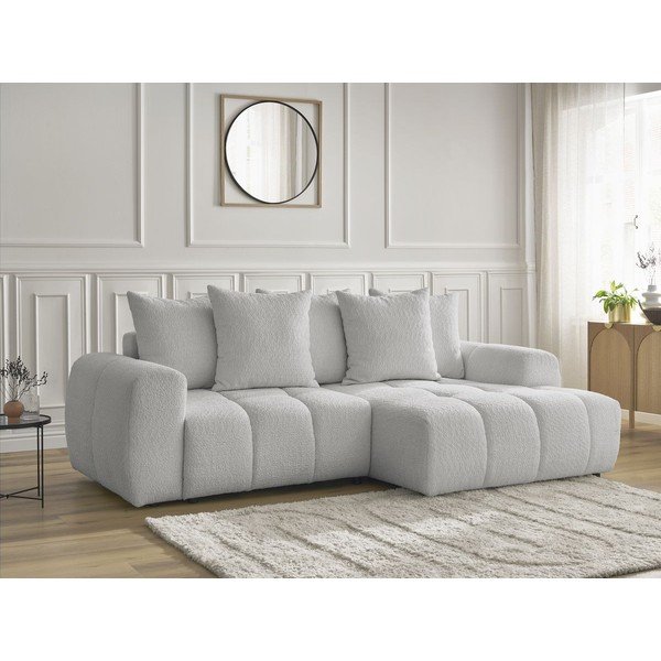 Světle šedá rozkládací/s úložným prostorem rohová pohovka z textilie bouclé (pravý roh/s lenoškou) Roxelane – Bobochic Paris-image-3