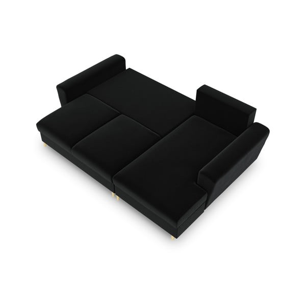 Černá sametová rozkládací/s úložným prostorem rohová pohovka (pravý roh/s lenoškou) Kyoto – Cosmopolitan Design-image-2