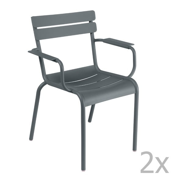 Sada 2 tmavě šedých židlí s područkami Fermob Luxembourg