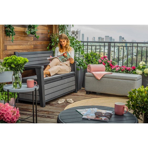 Tmavě šedá plastová zahradní lavice Hudson – Keter-image-1