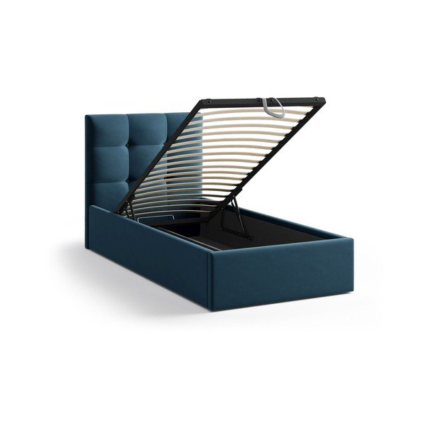 Modrá čalouněná jednolůžková postel s úložným prostorem s roštem 90x200 cm Phaedra – Micadoni -image-1