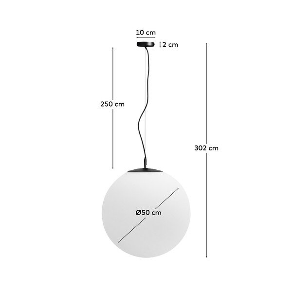 Bílé/černé kovové závěsné svítidlo se skleněným stínidlem ø 50 cm Brisia – Kave Home-image-3