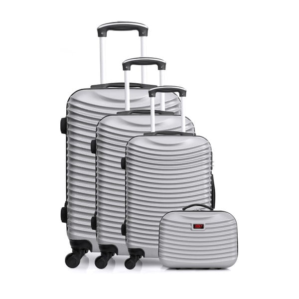 Sada 4 cestovních kufrů ve stříbrné barvě na kolečkách Hero Etna-C