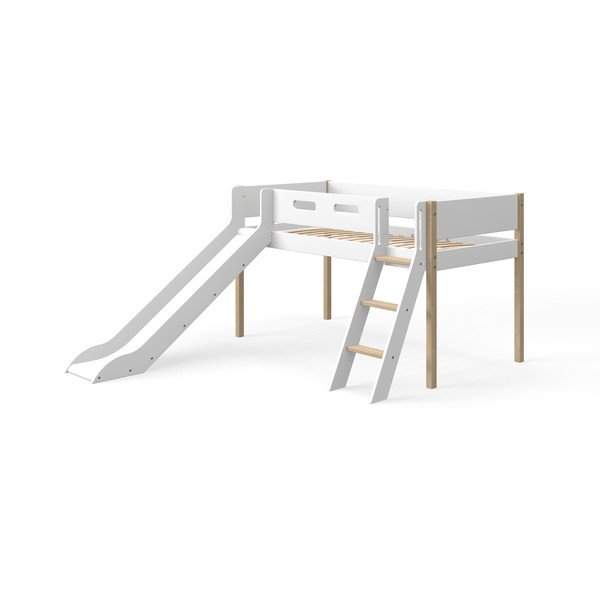 Bílá dětská vyvýšená postel se skluzavkou Flexa White, 90 x 200 cm