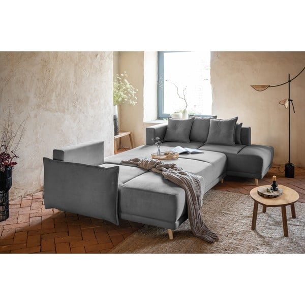 Šedá manšestrová rozkládací rohová pohovka (pravý roh/do "U") Lazy Lukka – Miuform-image-4