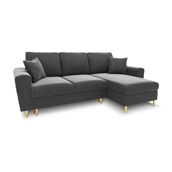 Světle šedá sametová rozkládací/s úložným prostorem rohová pohovka Kyoto – Cosmopolitan Design