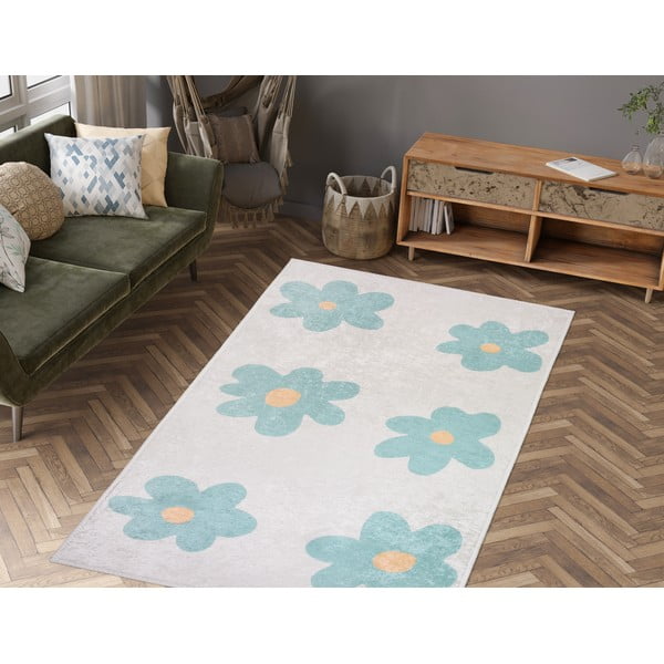 Pratelný dětský koberec v mentolové barvě/slonovinový 60x100 cm Cute Flowers Green – Vitaus-image-1