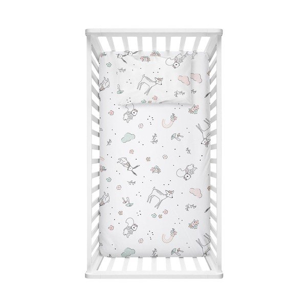 Bílé napínací dětské prostěradlo do postýlky z bavlny Renforcé 70x120 cm Flowers – Mijolnir