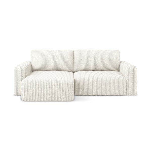 Krémová manšestrová rozkládací/s úložným prostorem rohová pohovka (levý roh/s lenoškou) Kona – Makamii