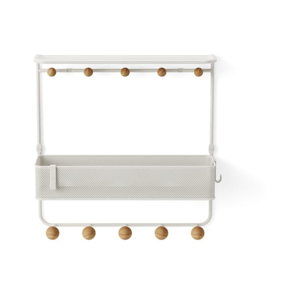 Bílý přírodní kovový nástěnný věšák s poličkou Estique – Umbra-image-4