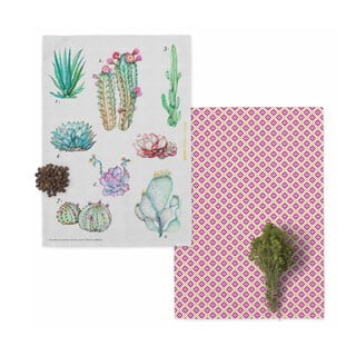 Sada 2 bavlněných kuchyňských utěrek Happy Friday Basic Cactus, 70 x 50 cm