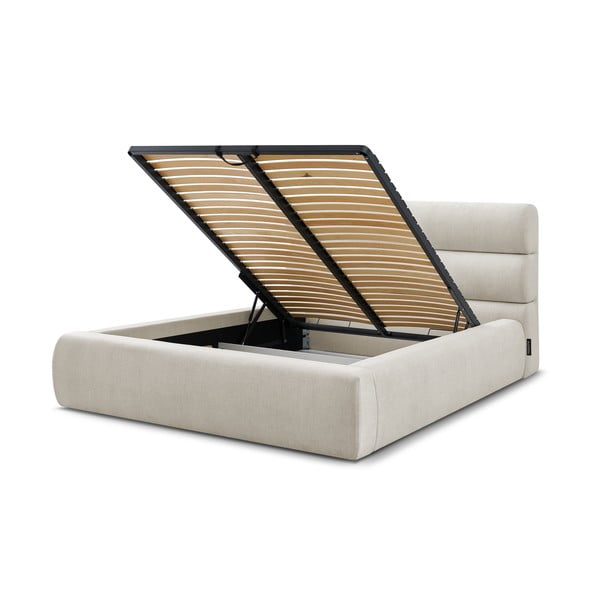 Béžová čalouněná dvoulůžková postel s úložným prostorem s roštem 160x200 cm Jagna – Bobochic Paris-image-4
