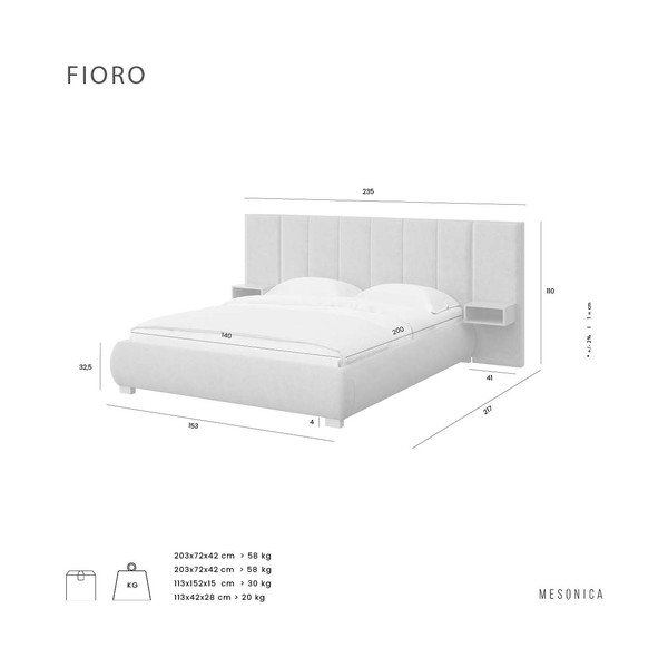Světle hnědá čalouněná dvoulůžková postel s roštem 140x200 cm Fioro – MESONICA-image-4