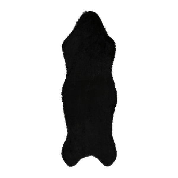 Černý běhoun z umělé kožešiny Pelus Black, 75 x 200 cm