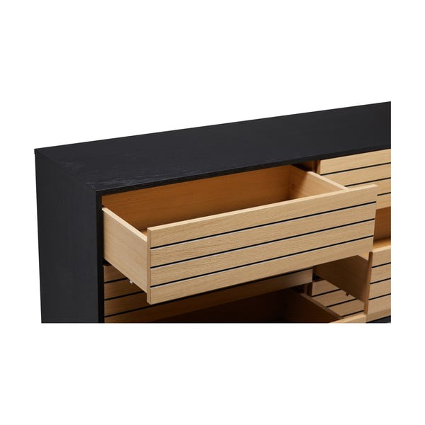 Černá/přírodní nízká komoda v dekoru dubu 140x84 cm Stripe – Woodman-image-1