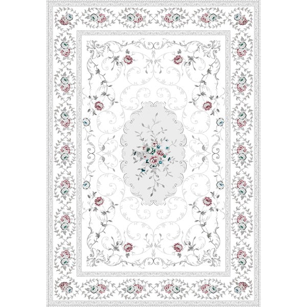 Bílo-šedý koberec Vitaus Flora, 50 x 80 cm