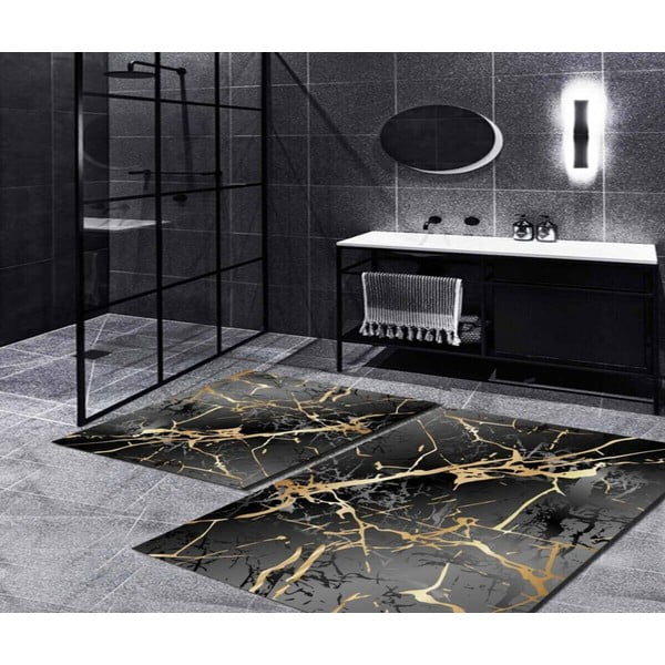 Koupelnové předložky v černo- zlaté barvě v sadě 2 ks 60x100 cm Cracks – Mila Home-image-1