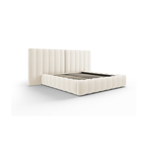 Béžová čalouněná dvoulůžková postel s úložným prostorem a roštem 160x200 cm Gina – Milo Casa