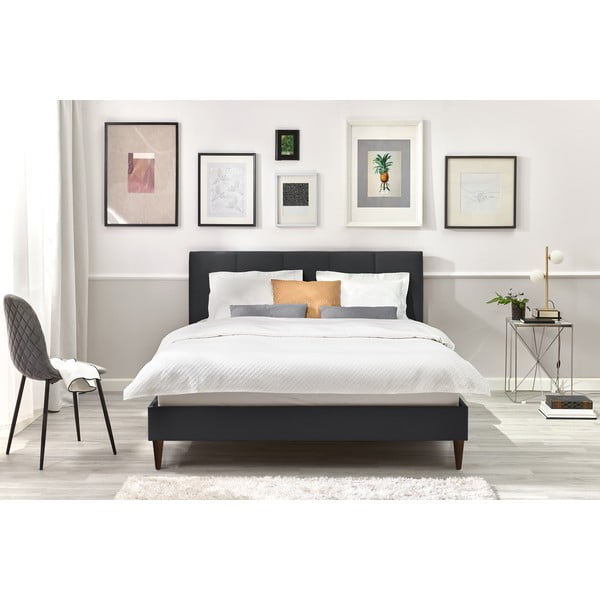 Antracitová čalouněná dvoulůžková postel s roštem 160x200 cm Vivara – Bobochic Paris-image-4