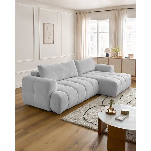 Světle šedá rozkládací/s úložným prostorem rohová pohovka (pravý roh/s lenoškou) Fuji – Bobochic Paris-image-1