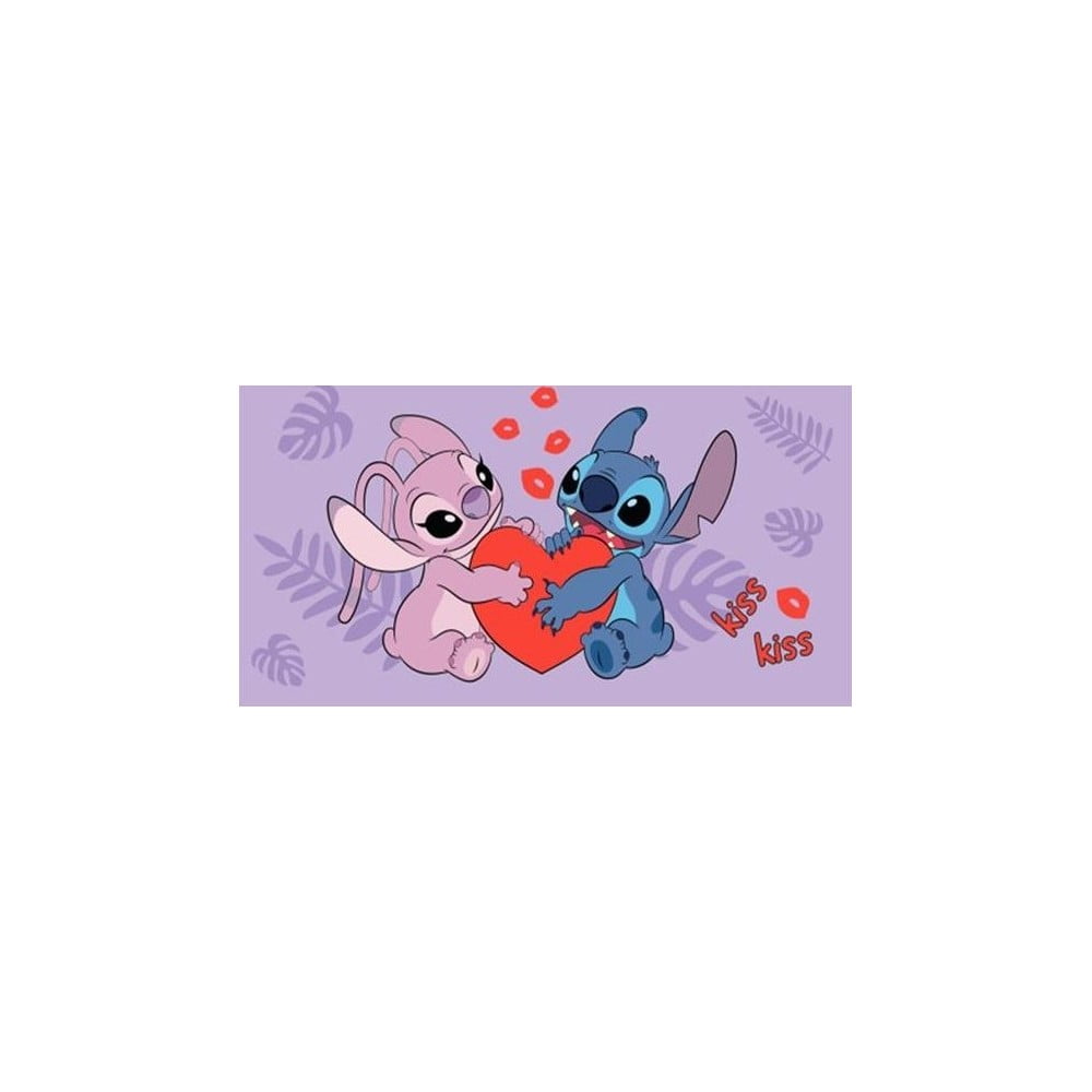Fialová bavlněná dětská osuška 70x140 cm Lilo and Stitch "Kiss" – Jerry Fabrics