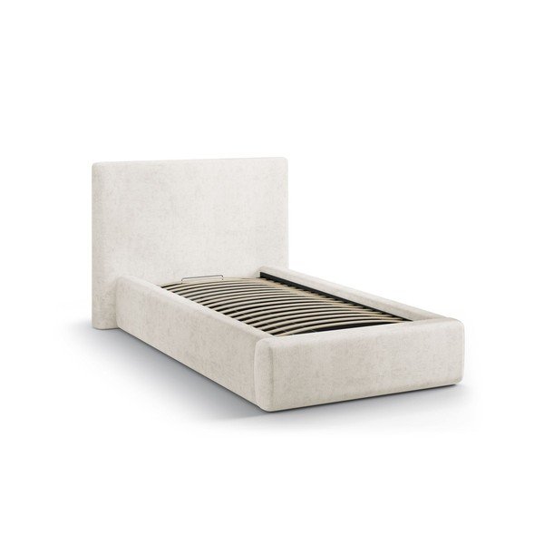 Krémová čalouněná jednolůžková postel s úložným prostorem s roštem 90x200 cm Amy – Micadoni -image-2