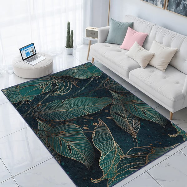 Pratelný koberec v petrolejové barvě 80x150 cm Midnight Jungle – Mila Home-image-3