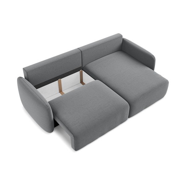 Šedá sametová rozkládací/s úložným prostorem rohová pohovka (pravý roh/s lenoškou) Kalena – Makamii-image-4