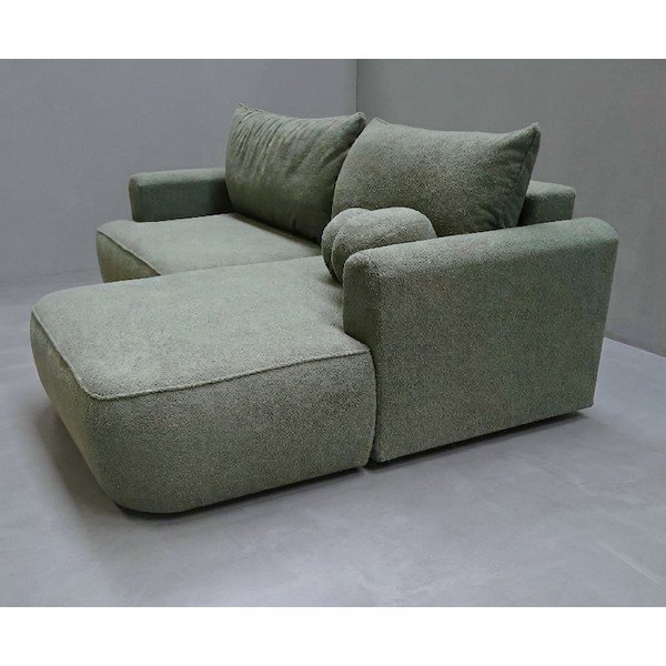 Zelená rozkládací/s úložným prostorem rohová pohovka z textilie bouclé (pravý roh/s lenoškou) Quinoa - II. jakost – Bonami Selection-image-4