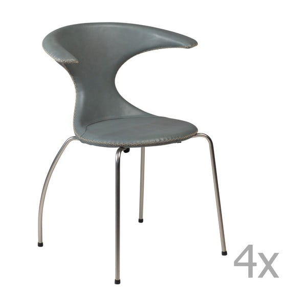 Sada 4 šedých kožených jídelních židlí s kovovým podnožím DAN– FORM Flair