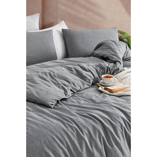 Antracitové povlečení na jednolůžko 140x200 cm Yarn Dyed – Mijolnir-image-1