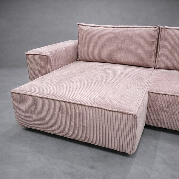 Světle růžová manšestrová rozkládací/s úložným prostorem rohová pohovka Nihad - II. jakost – Bobochic Paris-image-3