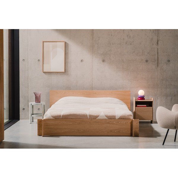 Dvoulůžková postel z dřevotřísky/z překližky v dekoru dubu s roštem 200x200 cm v přírodní barvě Valt – noo.ma-image-2