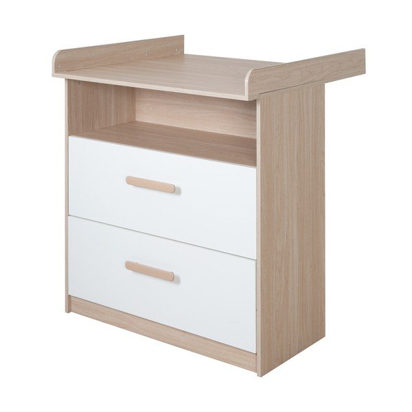 Bílá/v přírodní barvě dětská komoda v dekoru dubu s přebalovacím pultem 88x98x75 cm Cabane – Roba-image-4