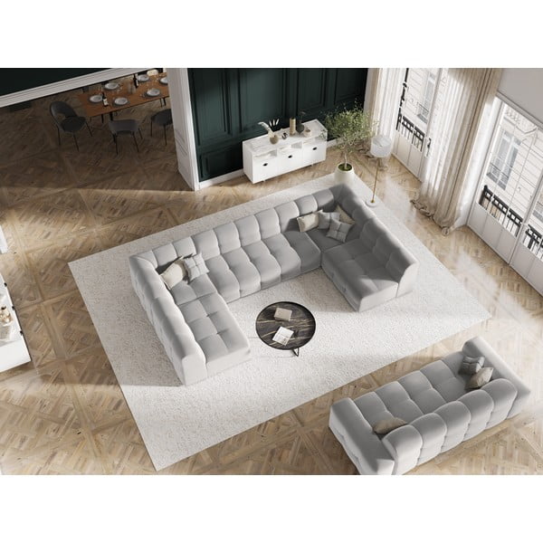Světle šedá sametová pohovka 222 cm Kendal – Micadoni Home-image-1