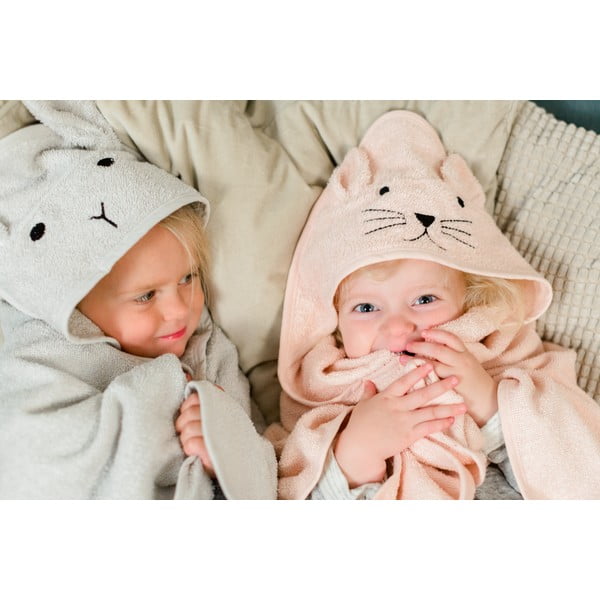 Růžový bavlněný dětský ručník s kapucí Kindsgut Cat-image-1