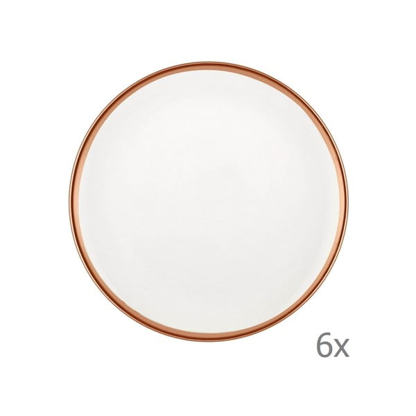 Sada 6 bílých porcelánových dezertních talířů Mia Halos Bronze, ⌀ 19 cm