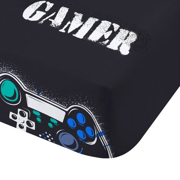 Černé napínací dětské prostěradlo na dvoulůžko 135x190 cm Game Over – Catherine Lansfield