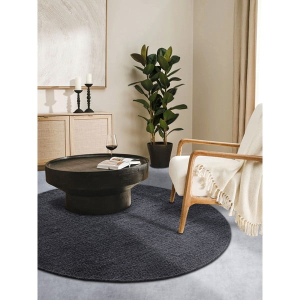 Tmavě šedý ručně tkaný vlněný kulatý koberec ø 160 cm Francois – Villeroy&Boch-image-1