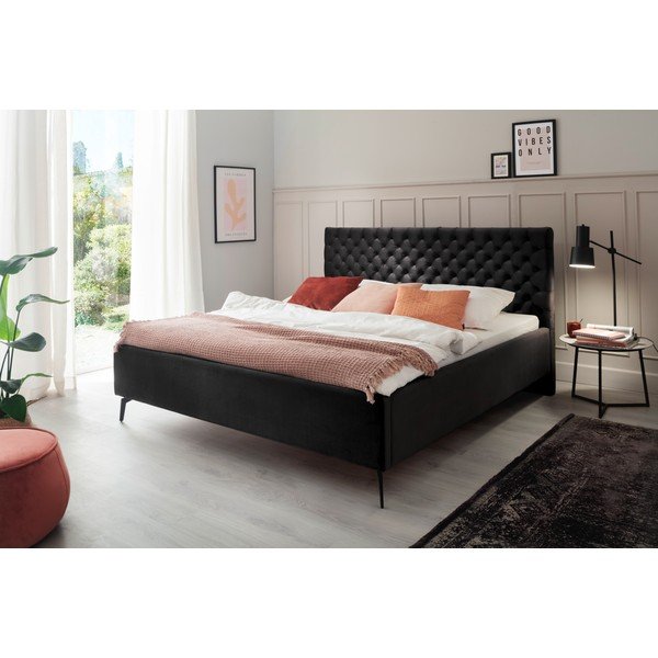 Černá čalouněná dvoulůžková postel s úložným prostorem s roštem 180x200 cm La Maison – Meise Möbel-image-1