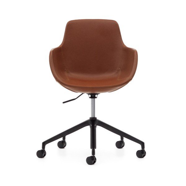 Koňakově hnědá kancelářská židle z imitace kůže Tissiana – Kave Home-image-2