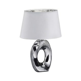 Stolní lampa v bílo-stříbrné barvě z keramiky a tkaniky Trio Taba, výška 33 cm