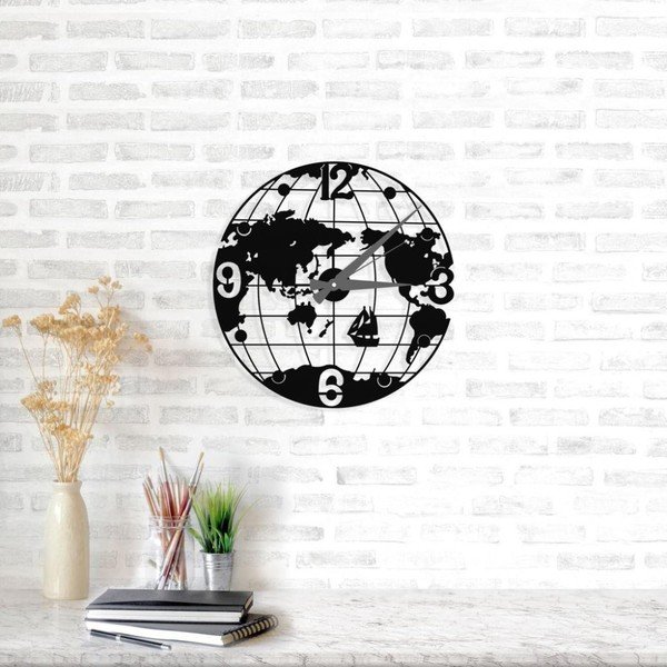 Černé nástěnné hodiny Globe Clock, ⌀ 50 cm-image-1