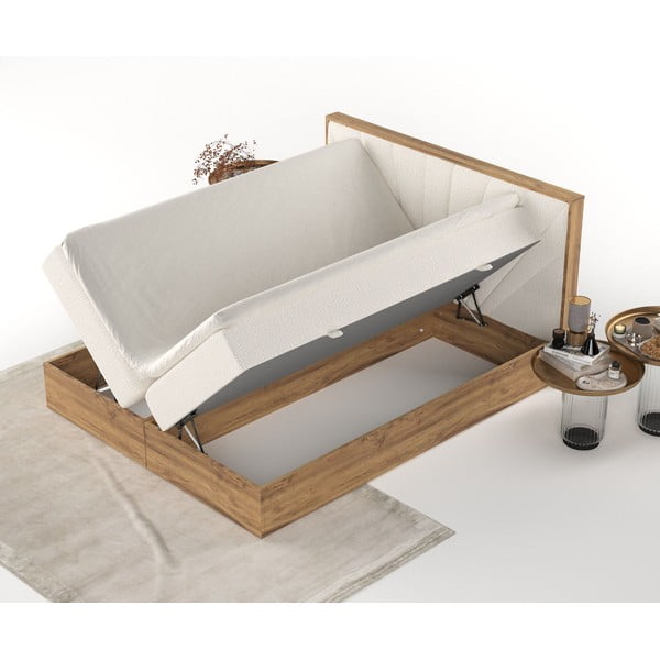 Boxspring postel s úložným prostorem v krémovo-přírodní barvě 140x200 cm Asahi – Maison de Rêve-image-3